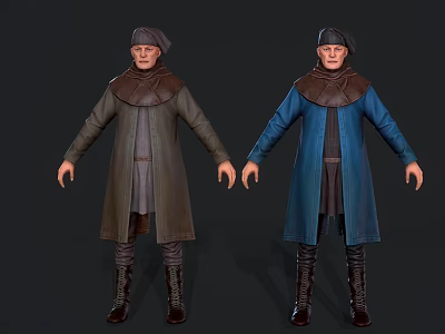 Two Men Standing In Different Colored Robes Hats And Long Boots 3d model