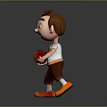 Happy Cartoon Boy Character Walking With Fresh Red Apple In Hand