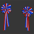 Two Red Blue White Festive Decorative Ribbon Bows With Hanging Streamers