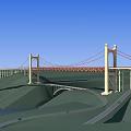Cable Stayed Bridge With Twin Towers Over River And Green Landscape Road Connections