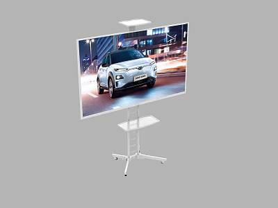 Large Screen TV on Adjustable Stand Displaying Car on City Night Road 3d model