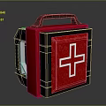 Red First Aid Kit Featuring White Cross Black Border And Portable Carry Handle