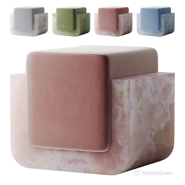 Modern Square Stool With Upholstered Seat And Marble Pattern Base In Multiple Colors 3d model 