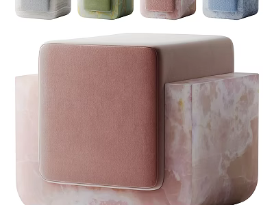 Modern Square Stool With Upholstered Seat And Marble Pattern Base In Multiple Colors 3d model