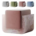 Modern Square Stool With Upholstered Seat And Marble Pattern Base In Multiple Colors 3d model