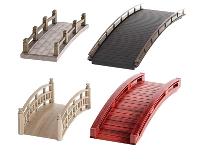 Decorative Miniature Bridge Models With Various Colors And Wooden Stone Railings 3d model