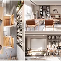 Modern Living Room Interior Design with Bookshelves Chairs Table and Natural Light