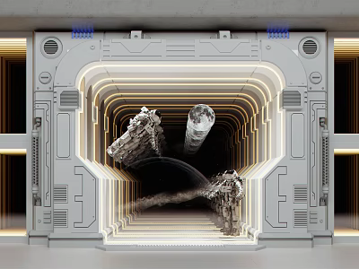 Modern Commercial Equipment With Interior Mechanical Structure And Illuminated Lines Design 3d model