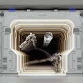 Modern Commercial Equipment With Interior Mechanical Structure And Illuminated Lines Design
