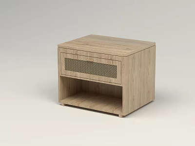 Minimalist Light Wood Bedside Table With Mesh Front Drawer And Open Shelf 3d model