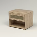 Minimalist Light Wood Bedside Table With Mesh Front Drawer And Open Shelf