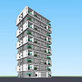 Modern High Rise Residential Building With White Gray Exterior Balconies And Green Plants