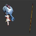 Cute Blue Haired Girl Character In Red Dress With Horns And Red Circular Golden Symbol