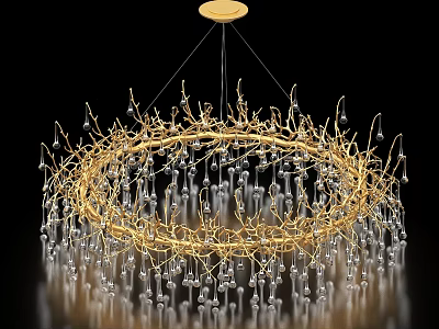 Elegant Golden Branch Chandelier With Crystal Pendants Modern Interior Design 3d model