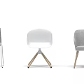 Three Modern Leisure Chairs With Gray White Fabric And Wooden Metal Legs Design