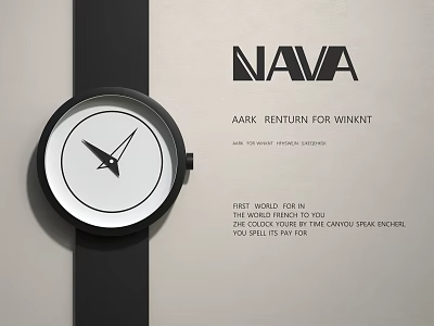 Minimalist NAVA Watch With Black Strap And White Dial 3d model