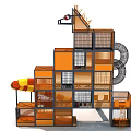 Garden Play Structure With Orange Cubic Frames And Red Yellow Spiral Slide 3d model