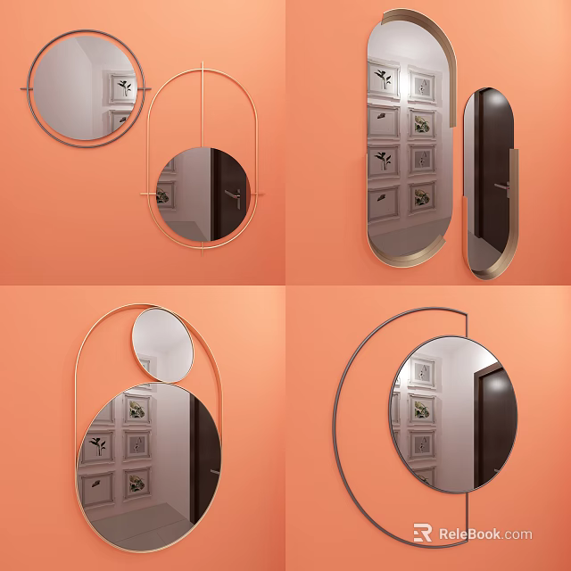 Modern Decorative Mirrors With Metal Frames On Orange Walls Home Design 3d model 
