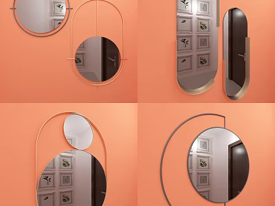 Modern Decorative Mirrors With Metal Frames On Orange Walls Home Design 3d model