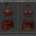 Fashionable Brown Bikini Set With Strappy Top And Mesh Skirt Design