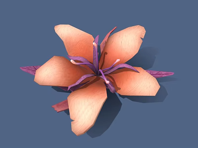 Vibrant Orange Petaled Flower With Purple Center Stamens And Delicate Green Leaves 3d model
