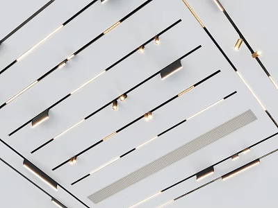 Modern Ceiling Interior With Downlights and Spotlights Lighting Arrangement Design 3d model