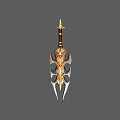 Ornate Decorative Weapon With Golden Tip Red Gemstone And Wing Like Structure 3d model