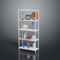White Multi Tier Storage Shelf with Books Vases Frames Clock and Decorative Items