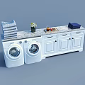 Modern Bathroom Cabinetry With Washing Machines Folded Towels And Storage Drawers