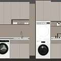Modern Bathroom Cabinetry With Washing Machines Sinks And Upper Storage Cabinets