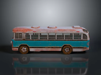 Vintage Bus Turquoise And Red Exterior Classic Retro Design Details 3d model