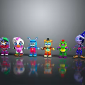 Colorful Cartoon Characters With Different Designs Standing On Reflective Surface 3d model