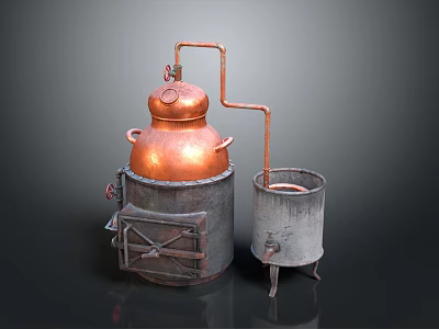 Copper Distillation Still With Metal Container For Home Brewing Process 3d model
