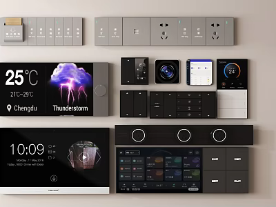 Smart Modern Switch Panels With Temperature Display Weather Info Time And Control Functions 3d model
