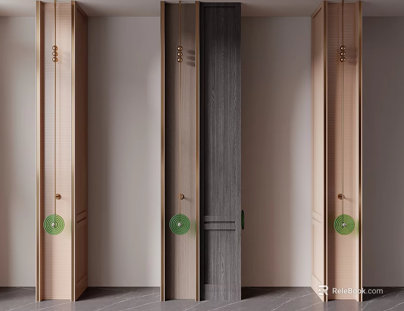 Modern Kitchen Columns Design With Light Dark Wood And Green Accents 3d model 