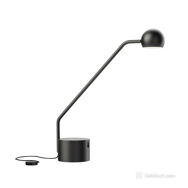 Modern Black Table Lamp with Curved Arm Spherical Shade and Round Base 3d model 
