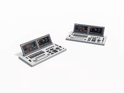 Professional White Control Consoles With Display Screens Buttons And Knobs 3d model