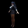 Professional Woman in Black Suit White Blouse Standing with Arms Outstretched and Long Dark Hair