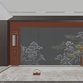 Elegant Gray Wall Panel With Chinese Landscape Pattern In Modern Interior Design 3d model