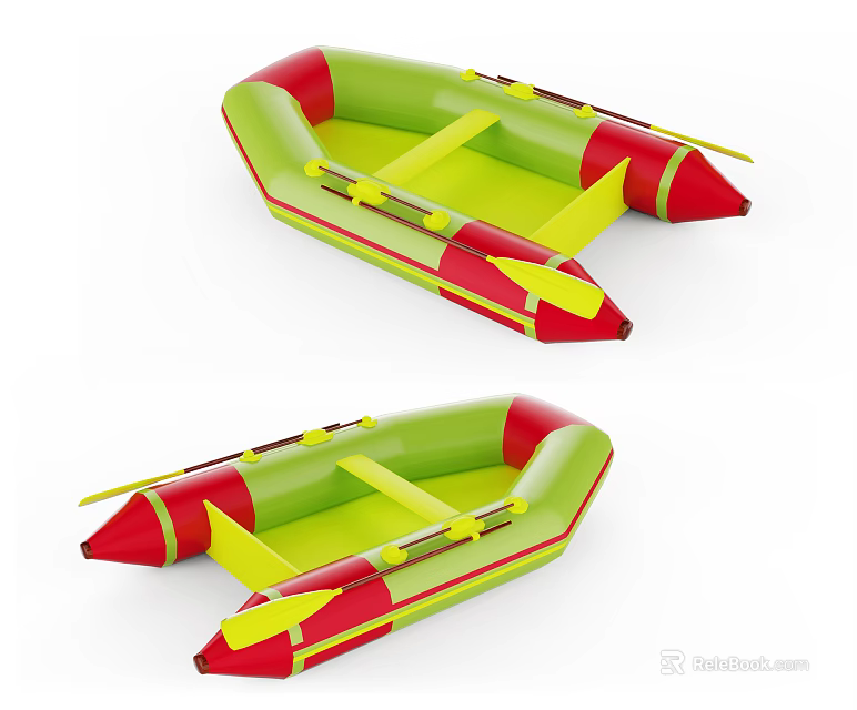 Two Green And Red Inflatable Yachts With Yellow Design Features 3d model 