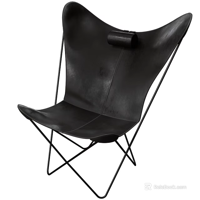 Modern Black Leather Leisure Chair With Sturdy Metal Frame And Stylish Design 3d model 