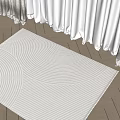Light Beige Square Rug On Sunlit Wooden Floor With White Curtains