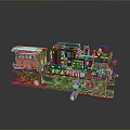 Vintage Steam Train Model with Wooden Carriage Metal Details and WESTERN Sign on Wooden Base