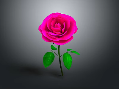 Beautiful Pink Rose Plant With Green Leaves And Stem On Gray Background 3d model