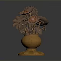 Artistic Mechanical Sculpture With Metallic Gears Floral Design And Golden Base
