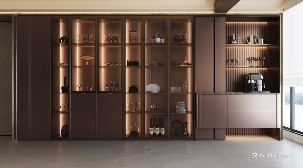 Restaurant Sideboard Cabinet Wine Cabinet Light Luxury Wine Cabinet Italian Style Wine Cabinet Glass Cabinet Heavy Luxury Wine Cabinet Western Kitchen High Cabinet Decorative Cabinet High-set Wine Cabinet texture