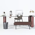 Modern Glass Top Desk With Leather Chair Laptop And Decorative Items