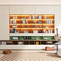 Modern Bookcase Book Ornaments Decorations Single Sofa Side Floor Lamp 3d model
