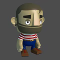 Cartoon Style Doll With Big Head Beard Earring Striped Shirt Blue Pants And Brown Shoes