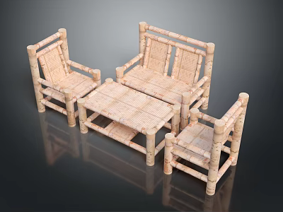 Rustic Wooden Outdoor Table Set With Matching Chairs And Natural Design 3d model